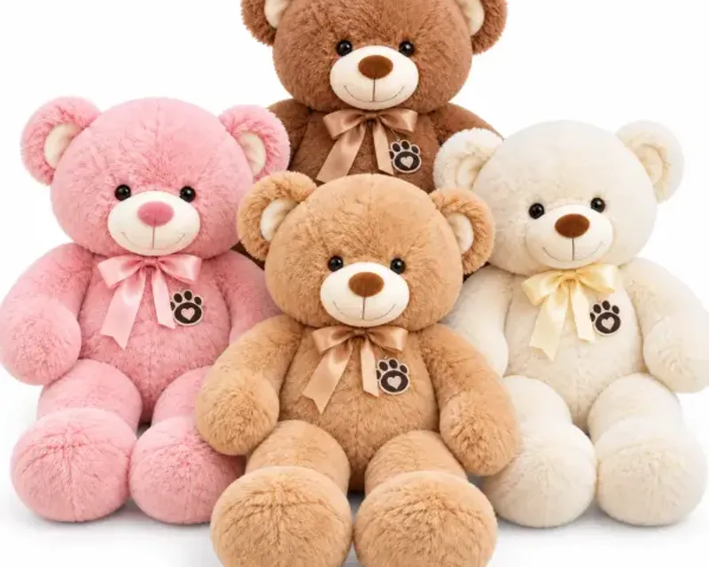 Teddy bears category — ribbon teddy bears in pink, dark brown, light brown and cream with satin bows in Pakistan