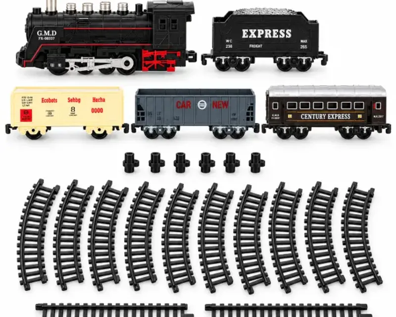 Trains and tracks category — toy steam train set with freight wagons and track in Pakistan