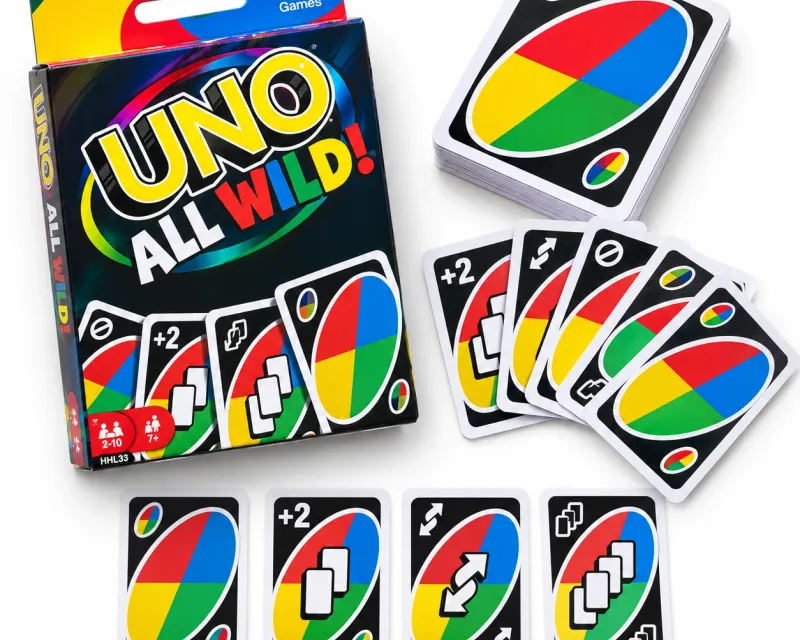 UNO cards category — UNO All Wild box with the deck and wild action cards in Pakistan