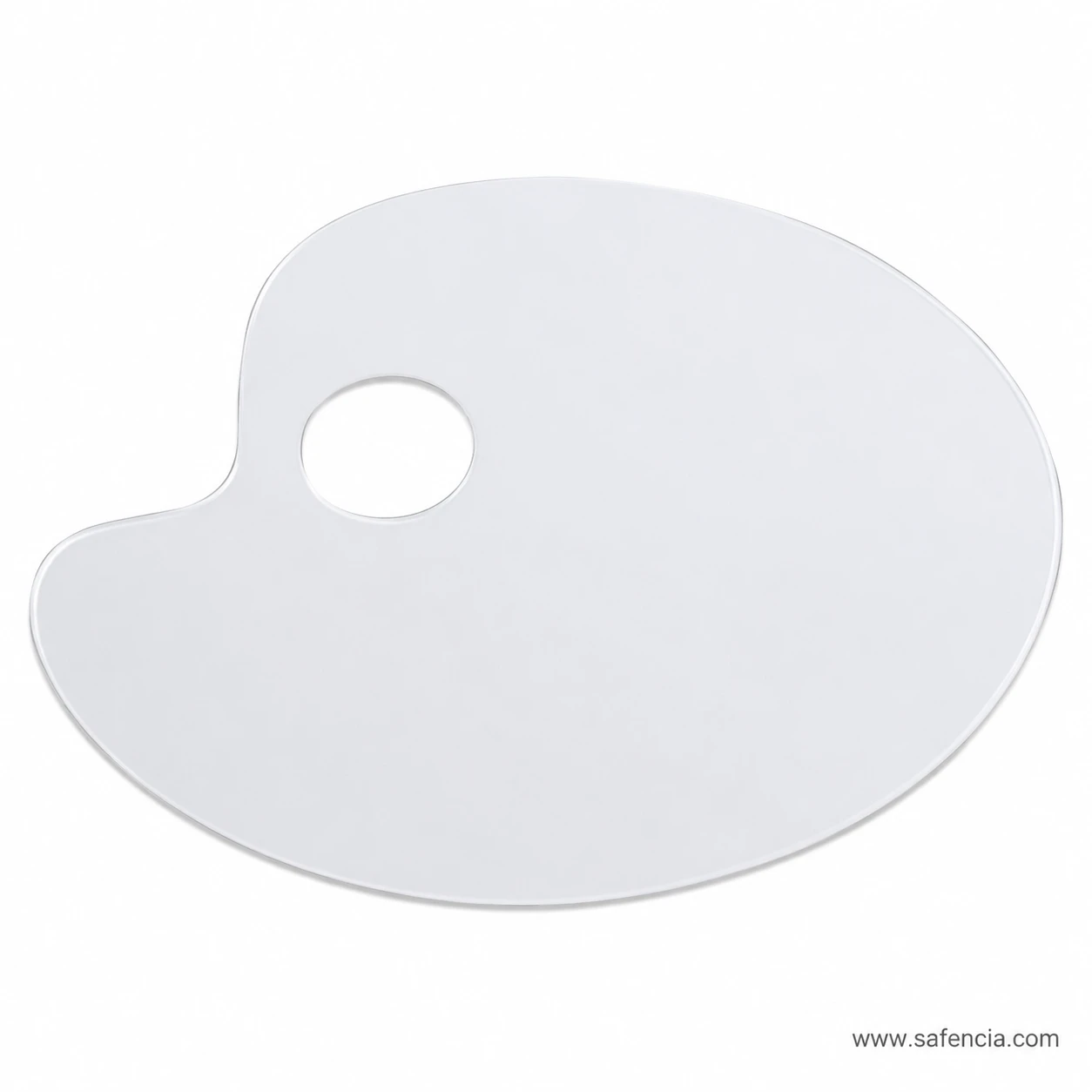 Top-down view of a translucent oval colour mixing palette