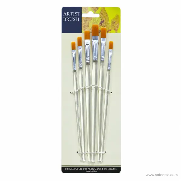 Clear Handle Flat Artist Brush Pack of 6