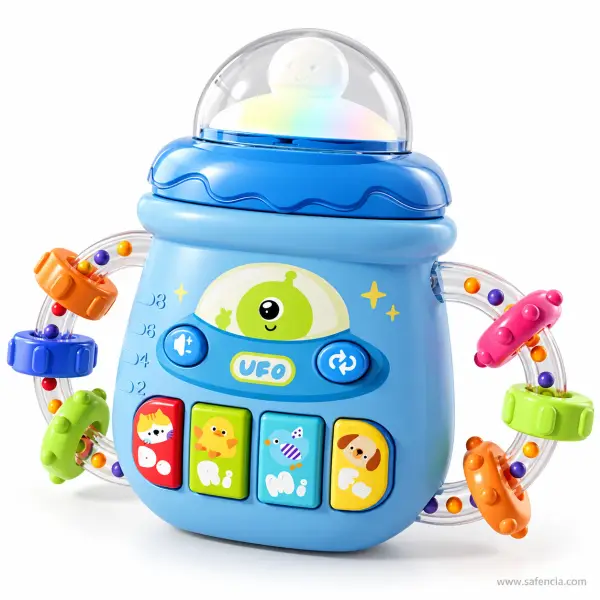 UFO Musical Baby Rattle Toy with Light-Up Dome and Bead Handles