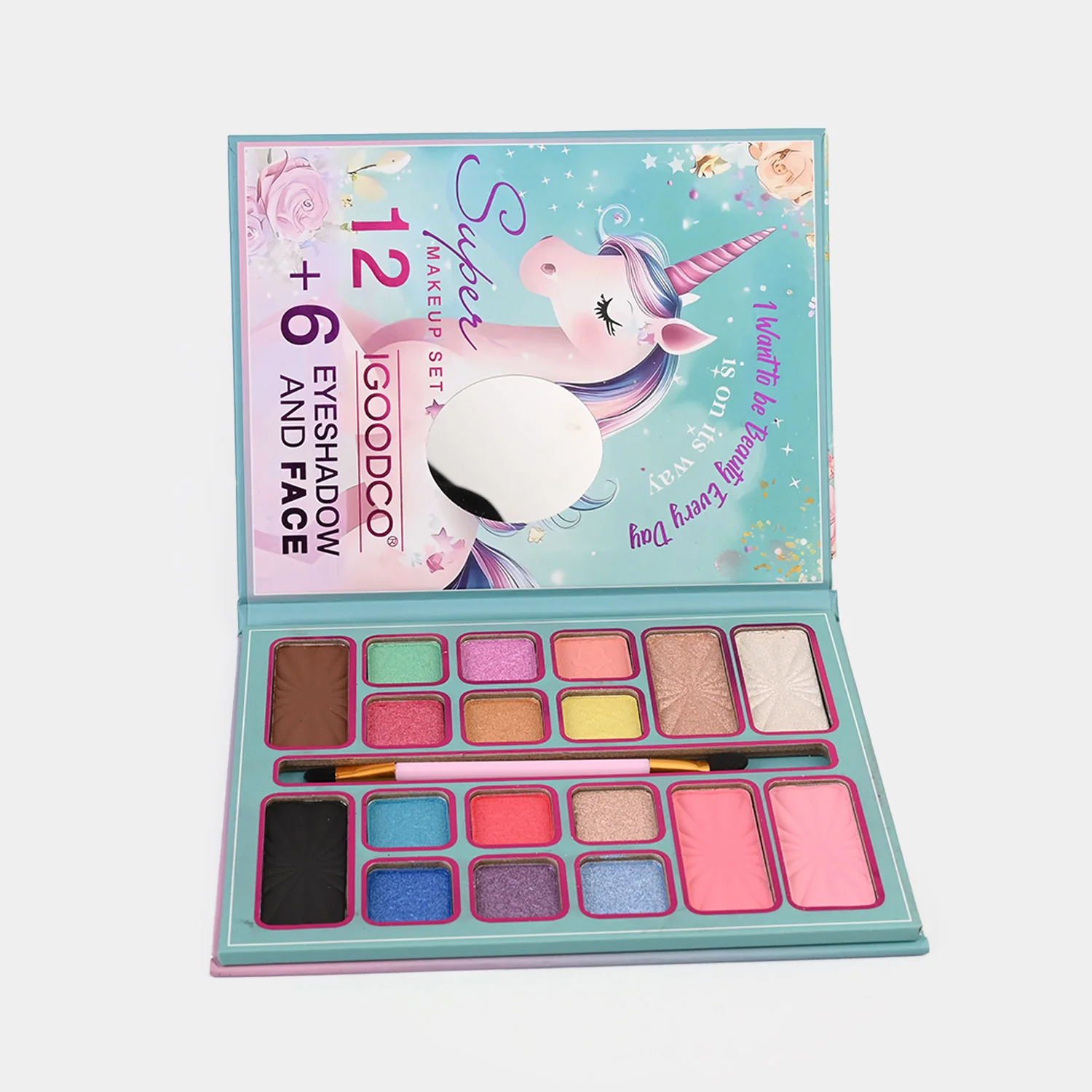 Unicorn 18-Colour Eyeshadow & Face Palette detail view - shades