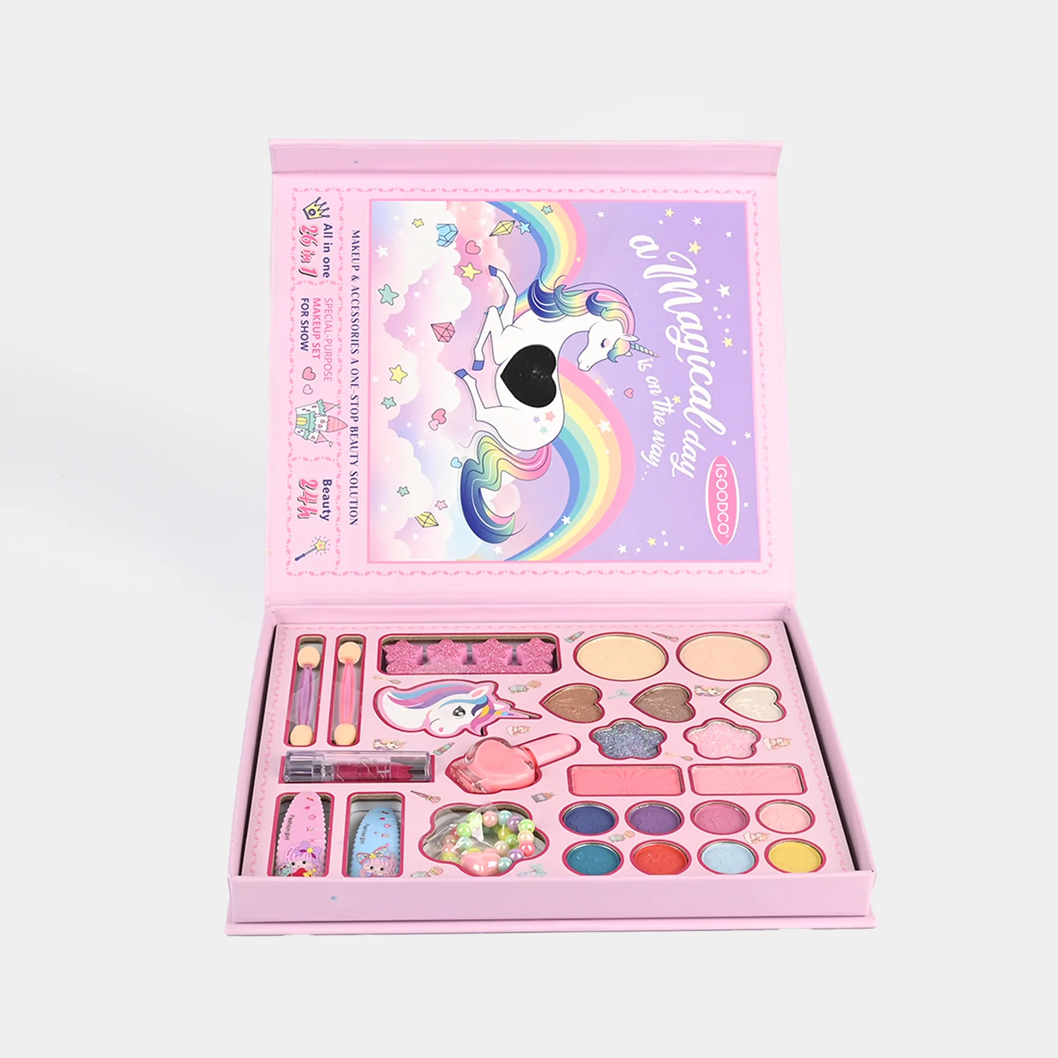 Unicorn 26-in-1 Makeup & Nail Set box view - pink unicorn design
