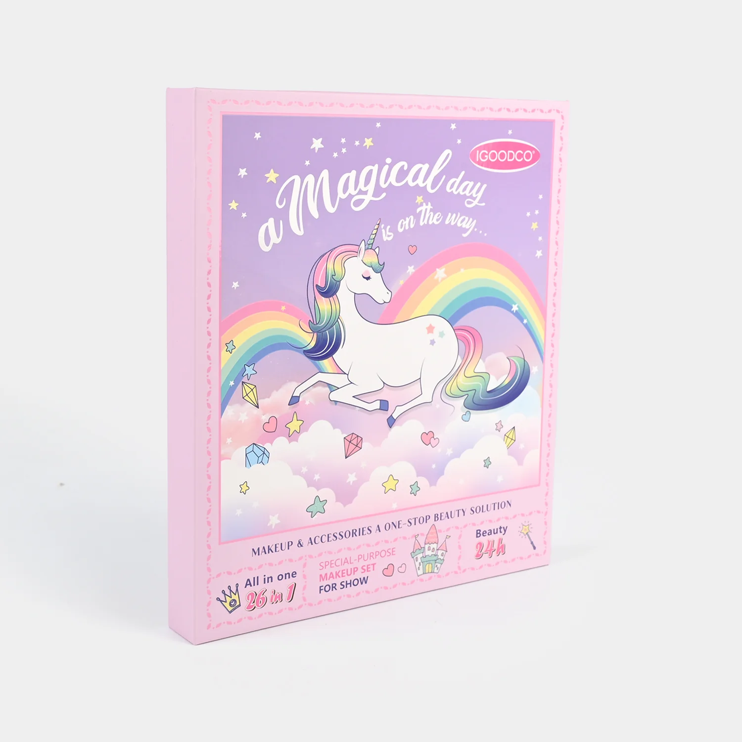 Unicorn 26-in-1 Makeup & Nail Set side view - flip box