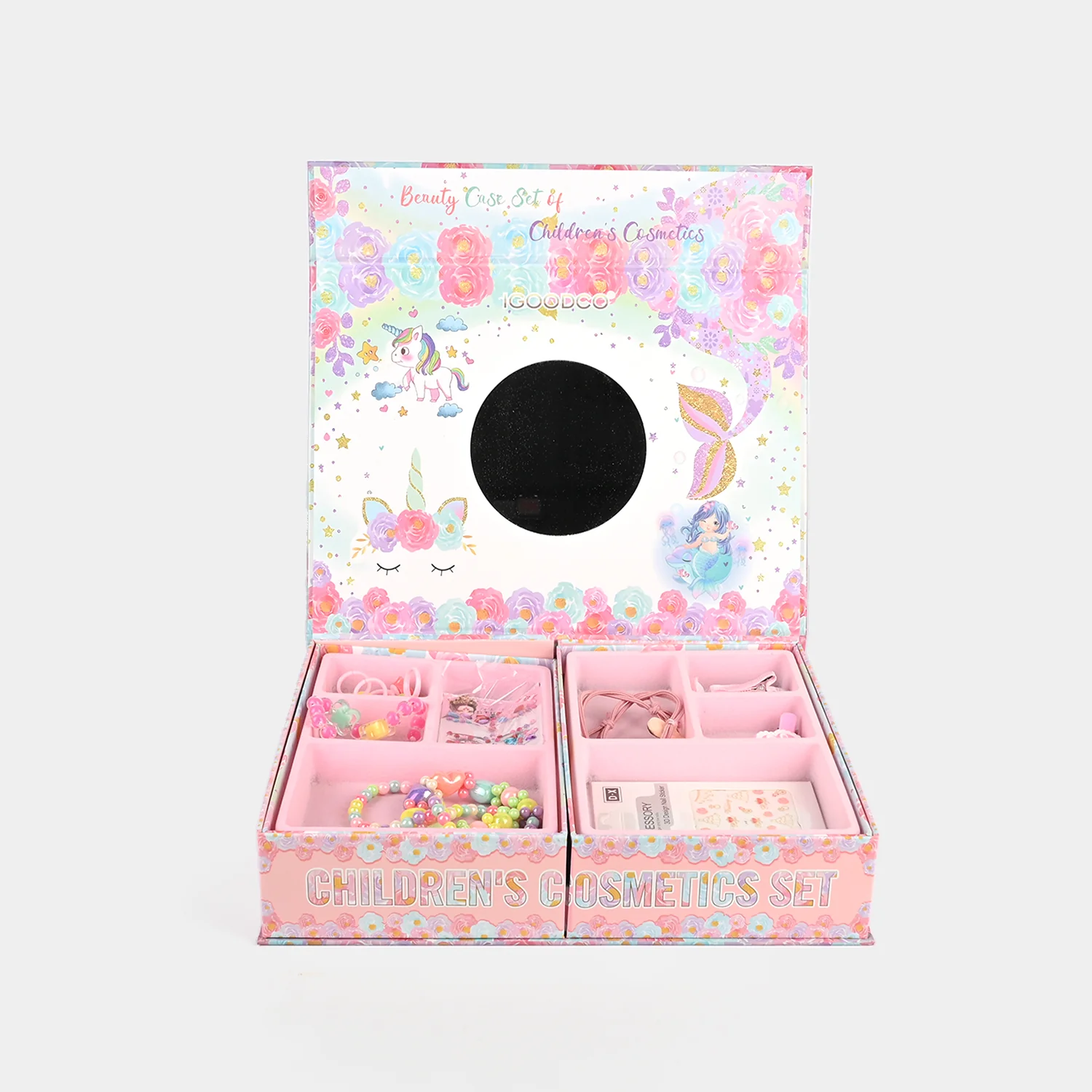 Unicorn & Mermaid Beauty Case box view - unicorn and mermaid floral design