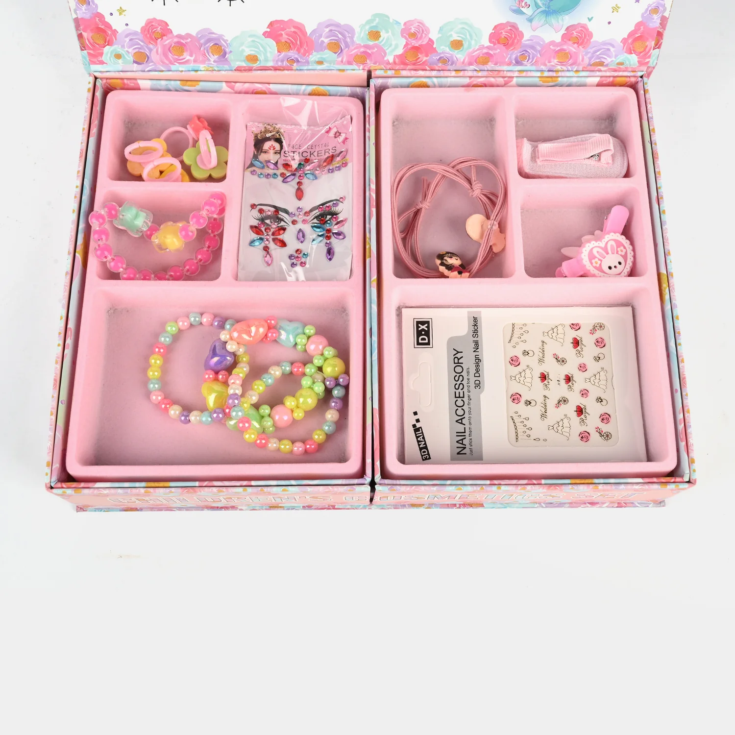 Unicorn & Mermaid Beauty Case open view - jewellery, hair accessories and nail stickers trays