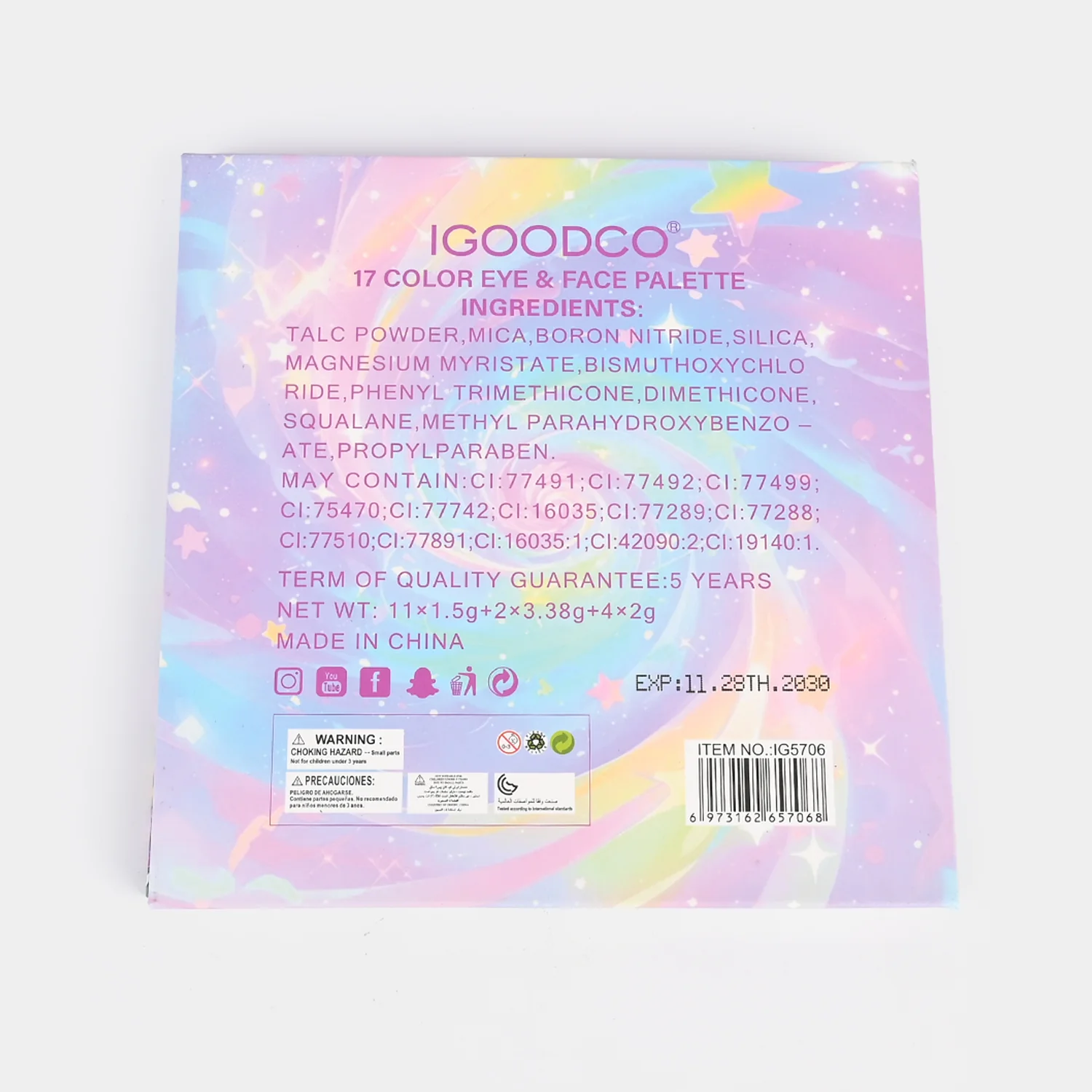 Unicorn Star Makeup Palette for Girls detail view - star mirror and shades
