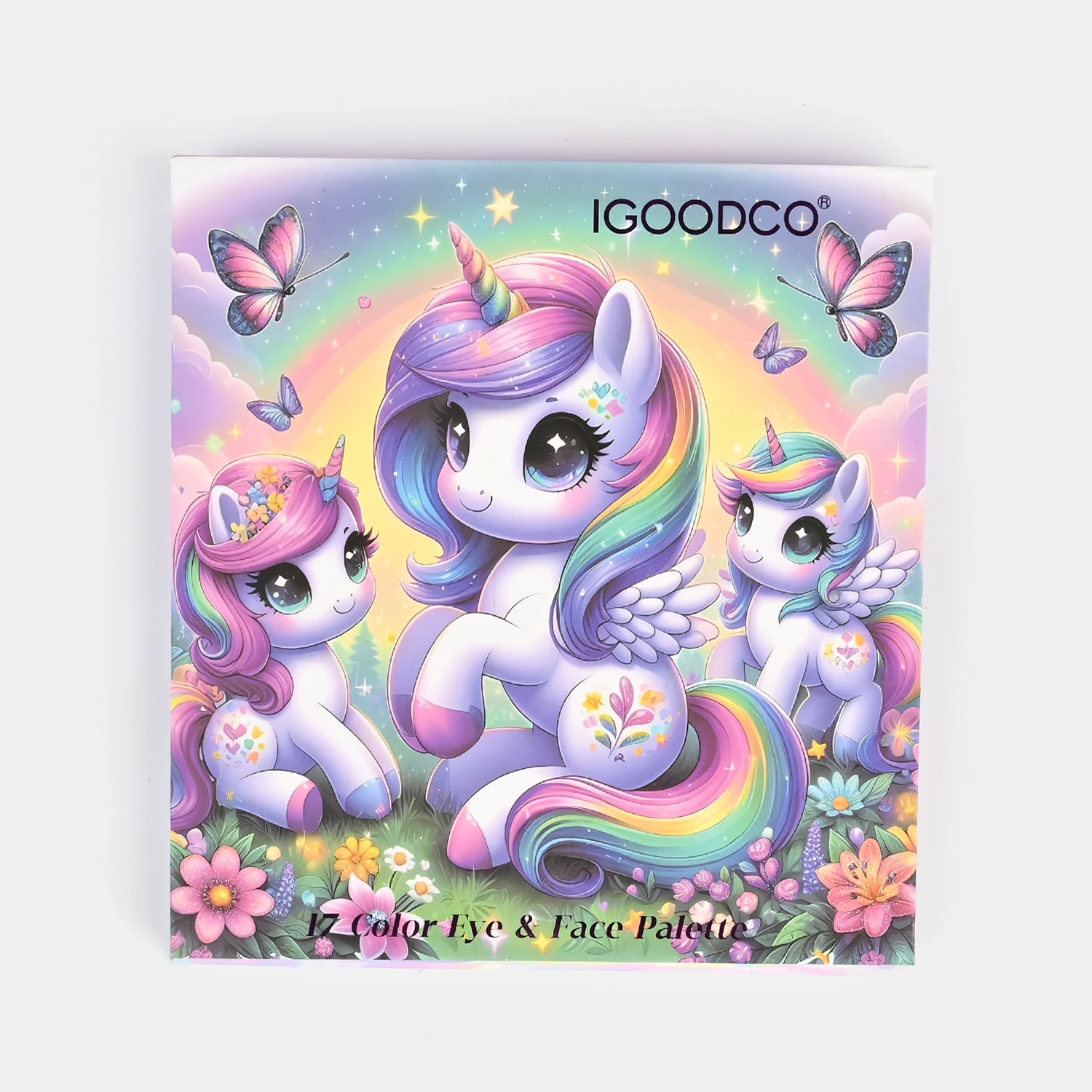 Unicorn Star Makeup Palette for Girls side view - flip palette