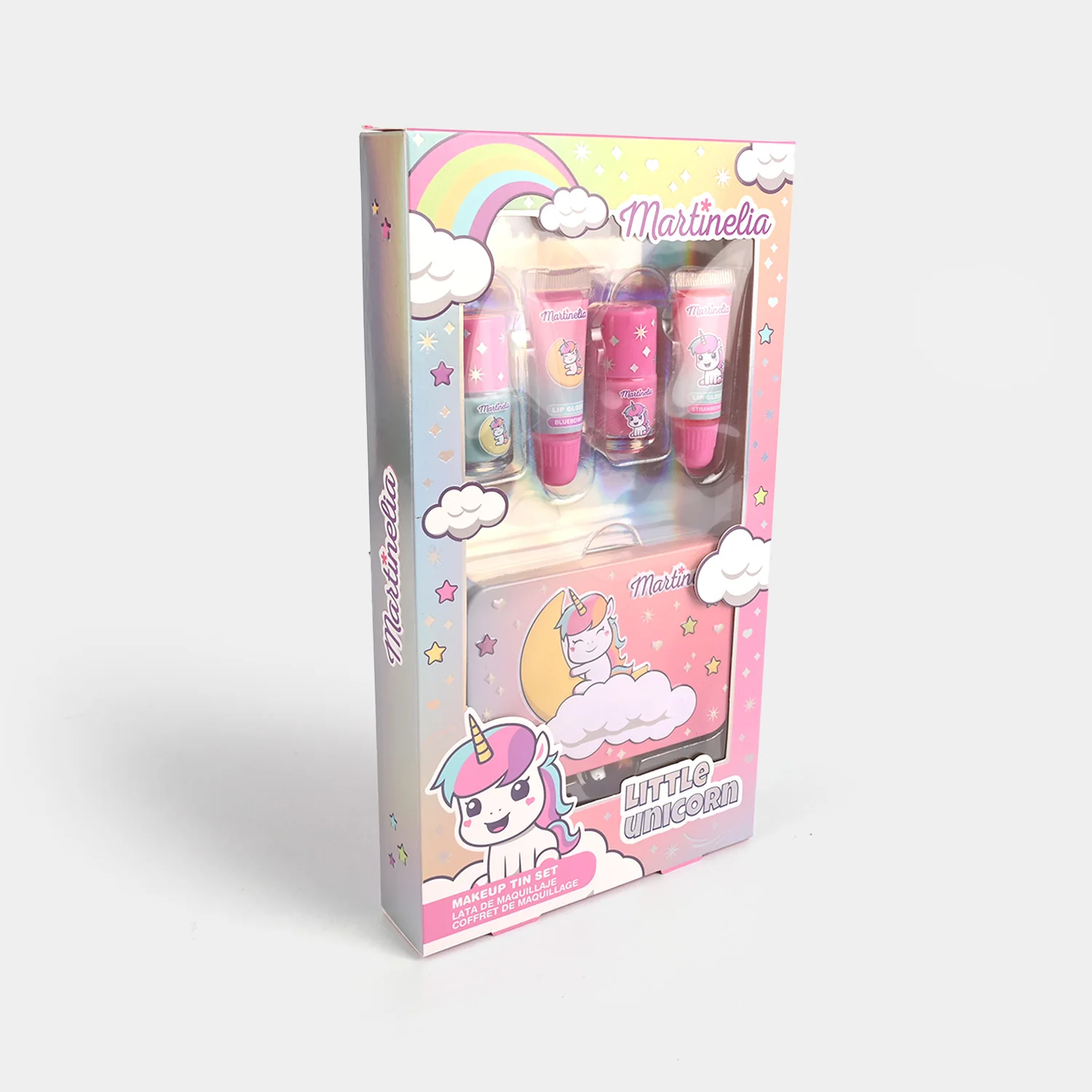 Unicorn Tin Nail & Lip Gloss Set side view - unicorn keepsake tin