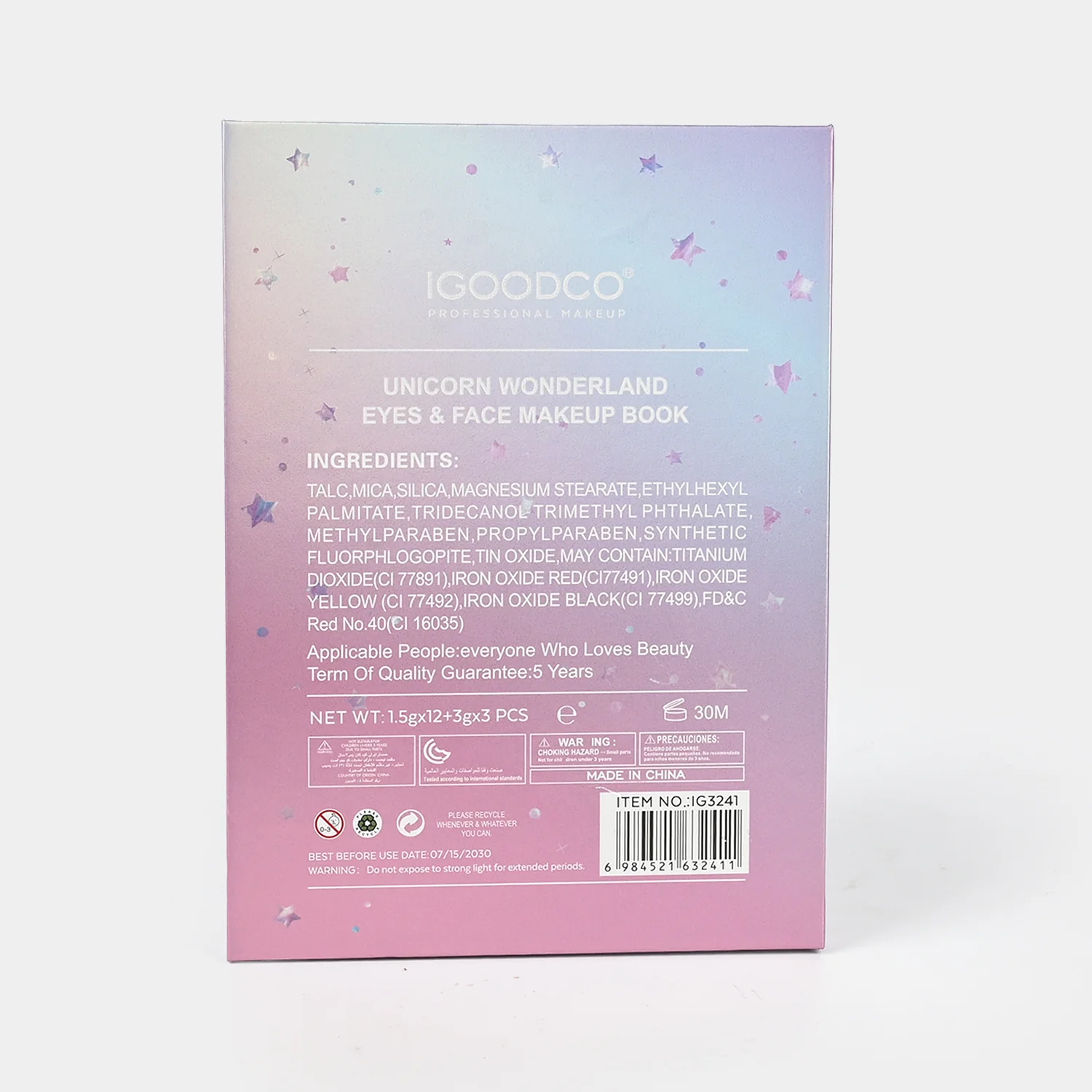 Unicorn Wonderland Eyeshadow Palette detail view - shades and mirror