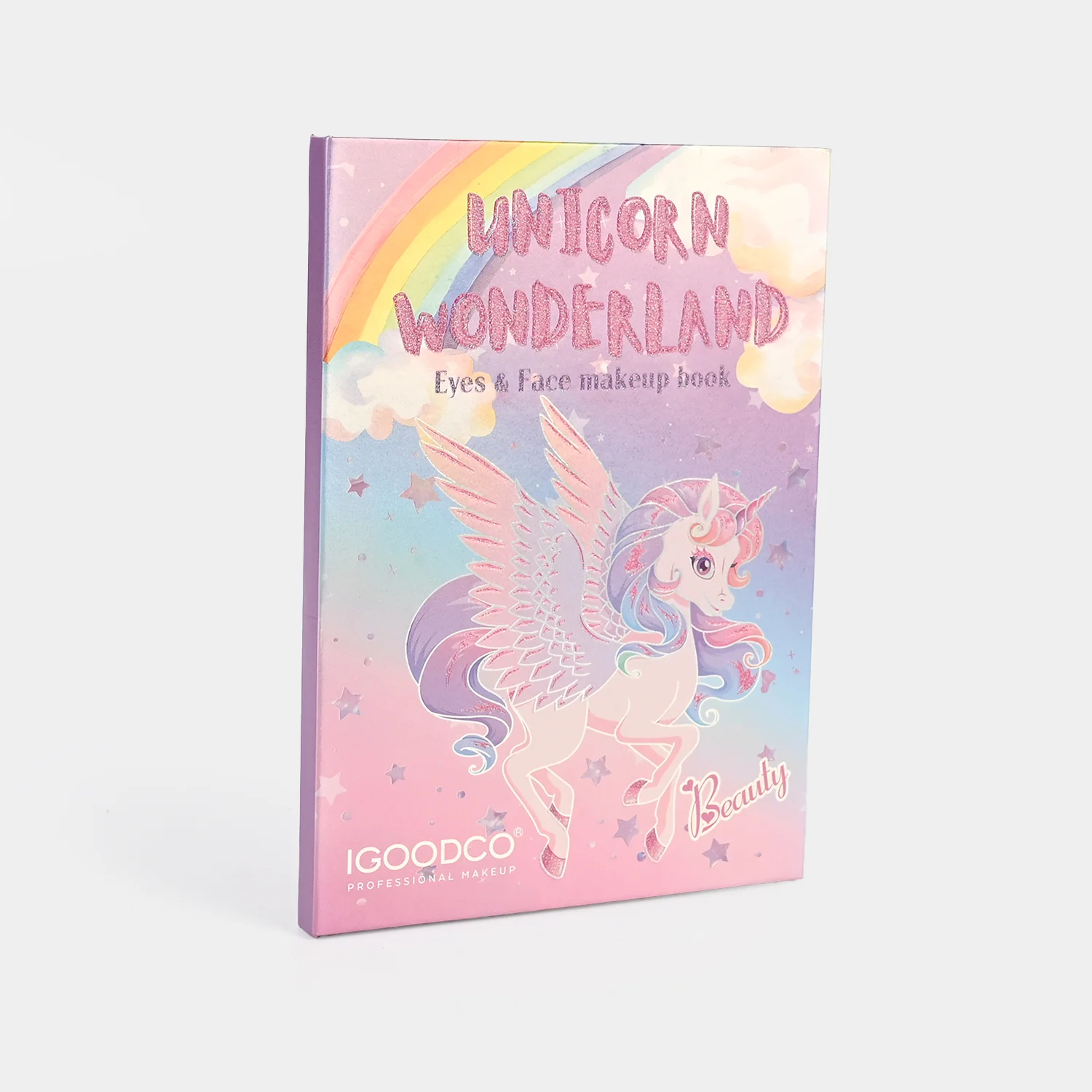 Unicorn Wonderland Eyeshadow Palette side view - slim flip palette
