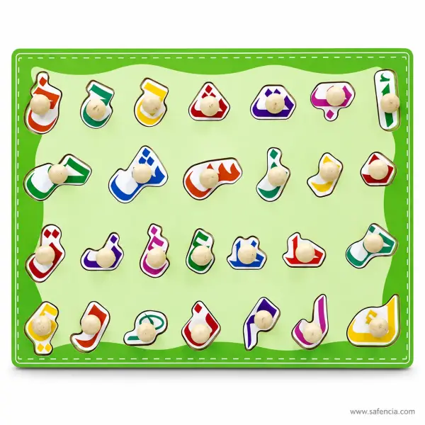 Urdu Alphabet Wooden Peg Puzzle Board (28 Knobbed Letter Pieces)