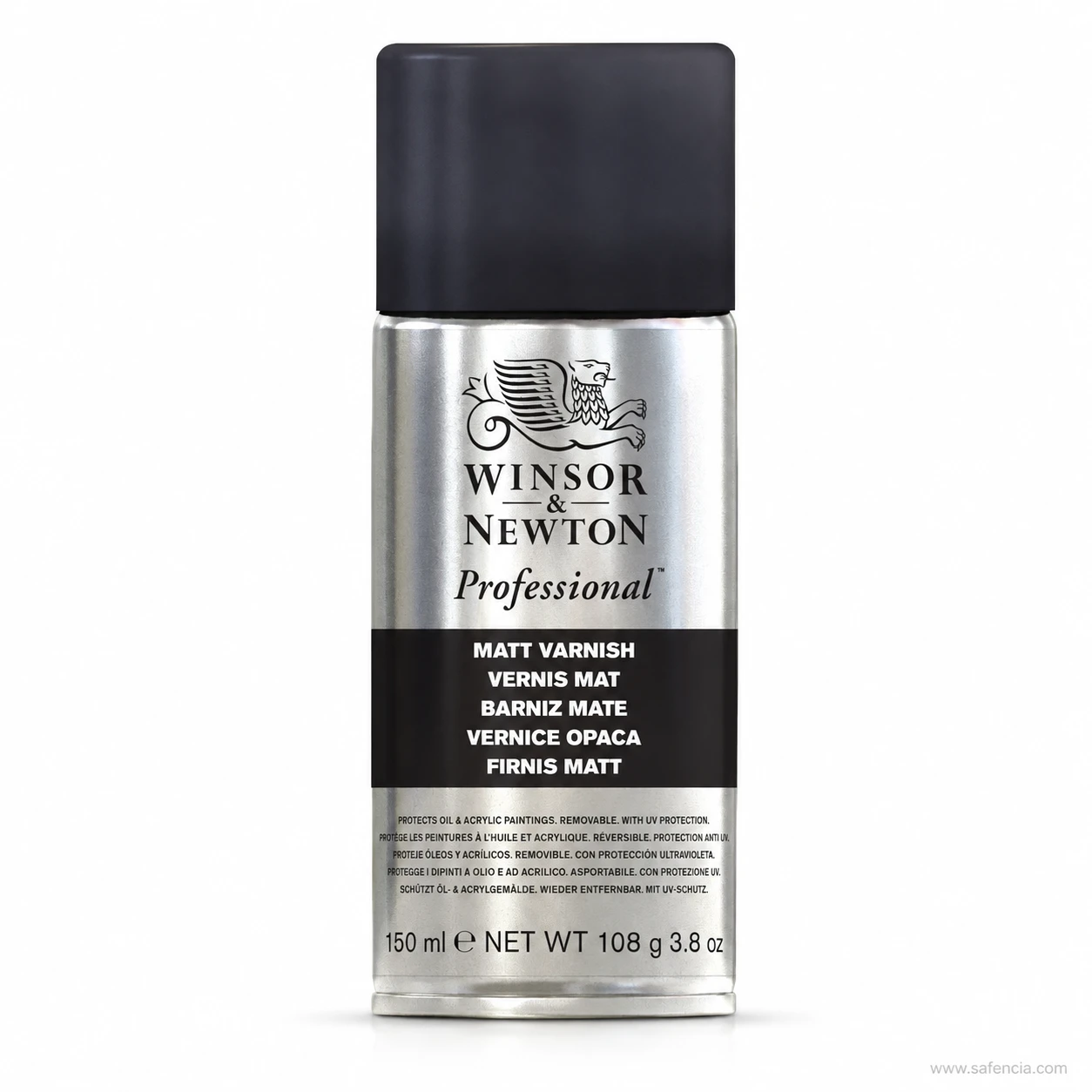 Front of the 150 ml Winsor & Newton Professional matt varnish aerosol can