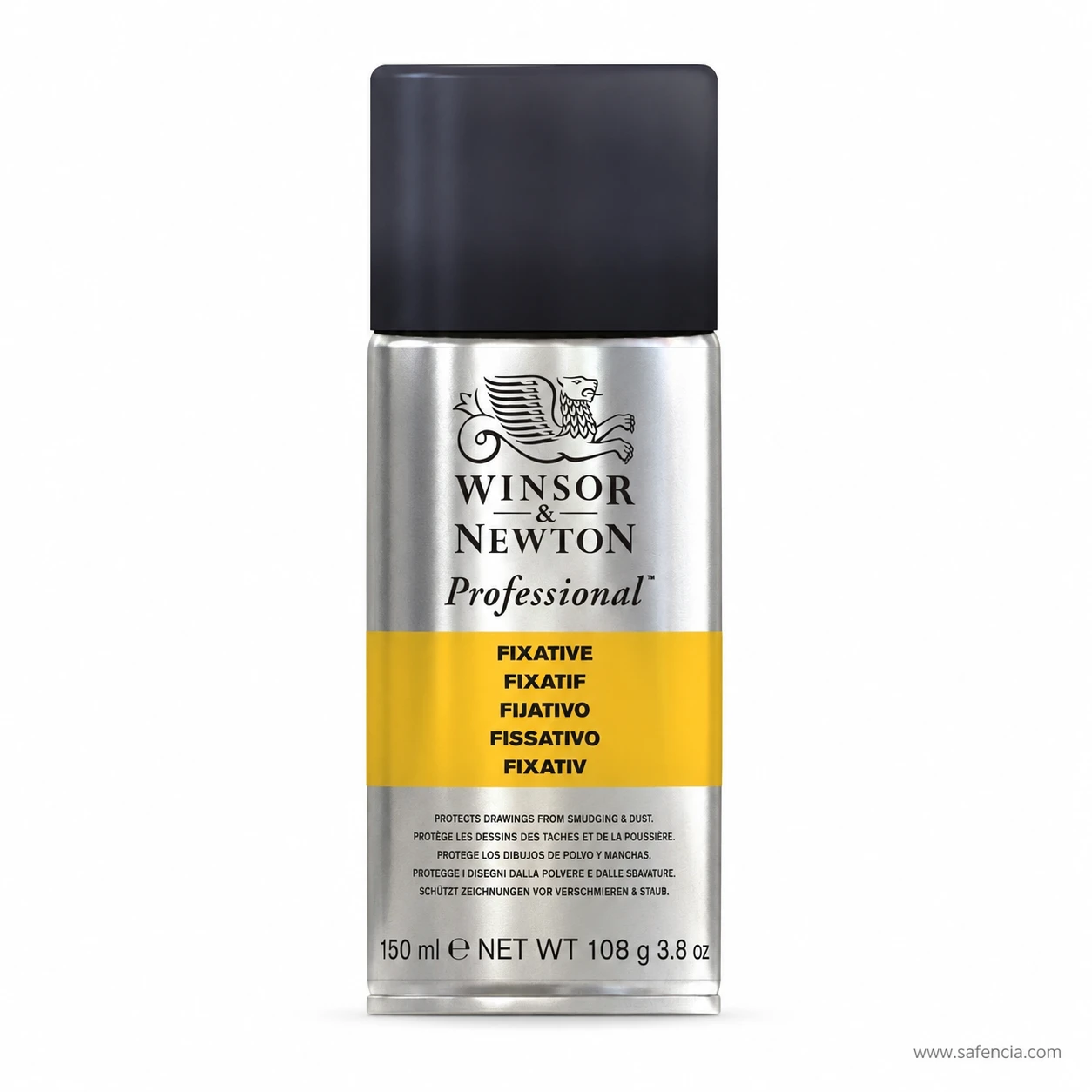 Front of the 150 ml Winsor & Newton Professional fixative aerosol can