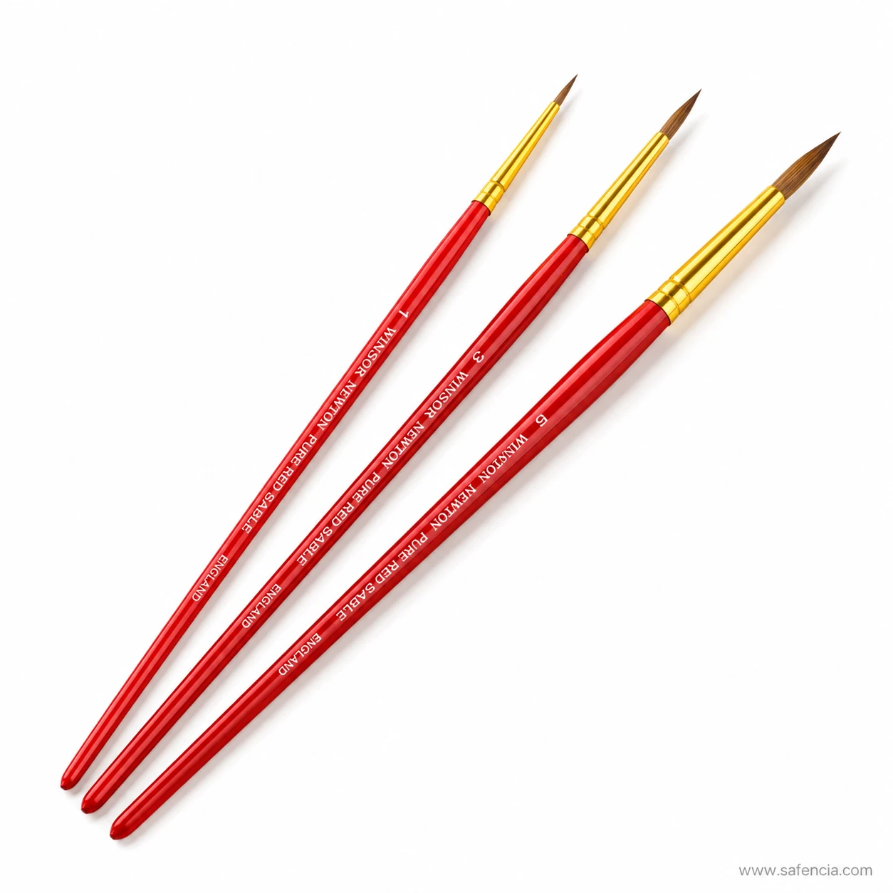 Three Winsor & Newton pure red sable round brushes out of the pack