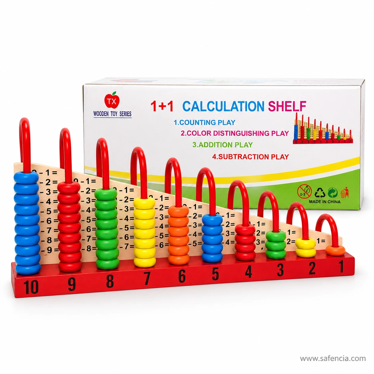 1+1 calculation shelf carton listing counting, colour, addition and subtraction play behind the bead frame