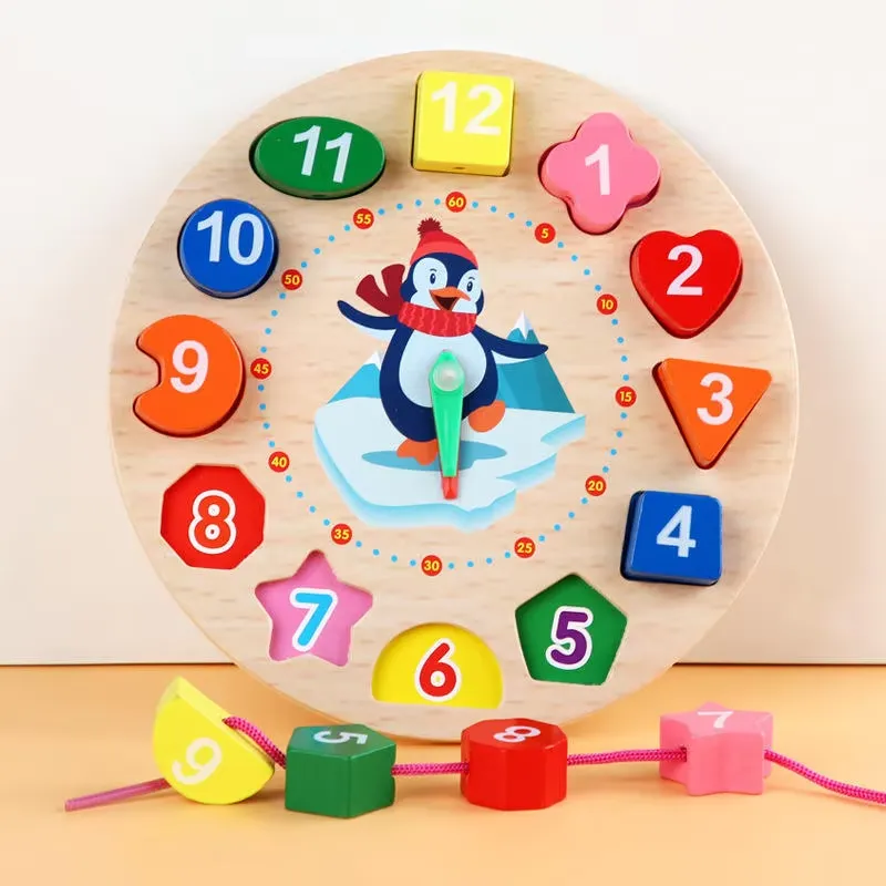 Wooden Colorful Digital Clock Toy – Montessori Number, Shape & Time Learning Game