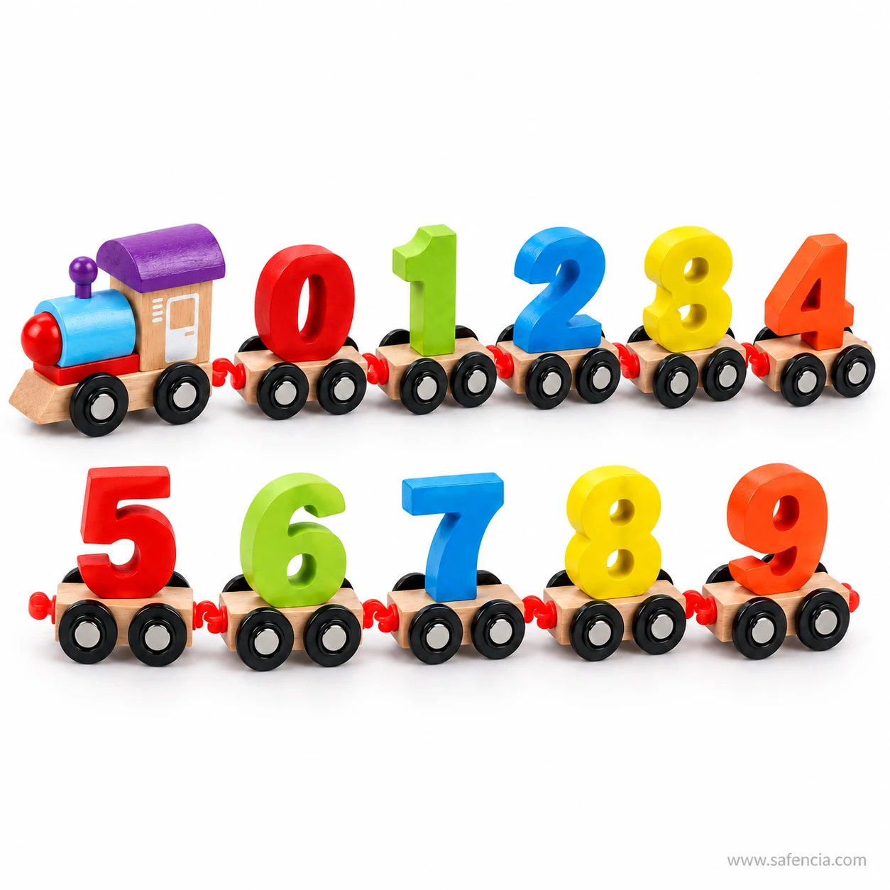 The number train split into two rows, 0 to 4 in the upper line and 5 to 9 in the lower line