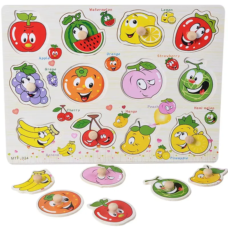 Wooden Peg Puzzle Board (Fruits) – Fruit Names, Shapes & Colours Learning Toy