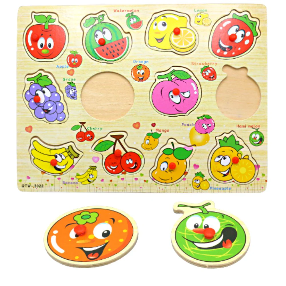 Wooden fruit peg puzzle board for kids - alternate design