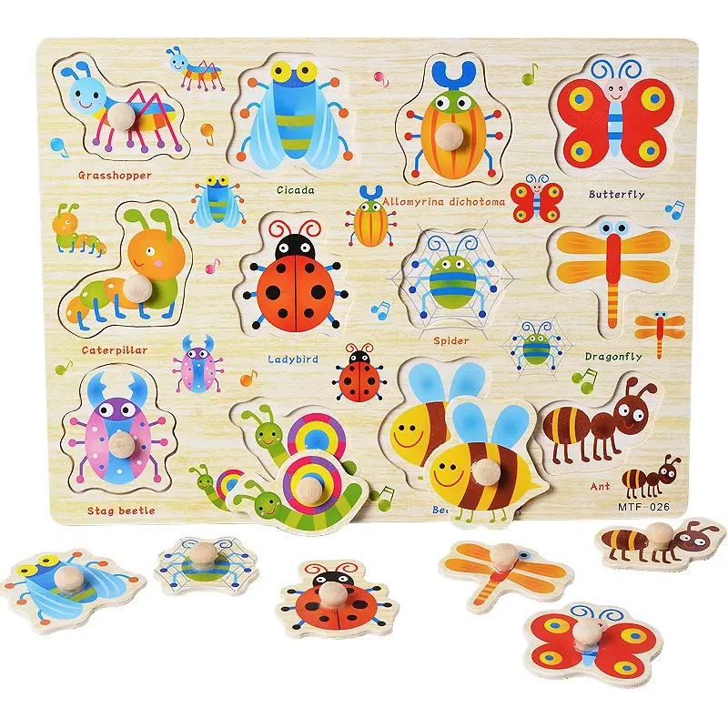 Wooden Peg Puzzle Board (Insects) – Bug & Insect Names Learning Toy for Kids