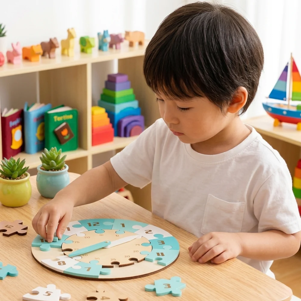 Wooden Puzzle Time Clock for Kids
