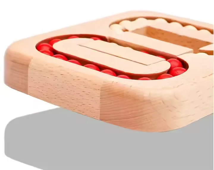 Wooden bean maze puzzle close-up