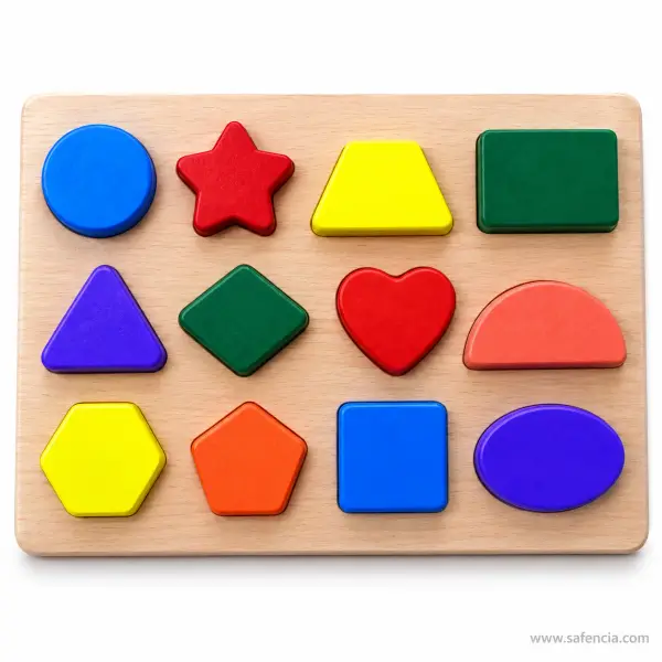 Wooden Shapes Puzzle Board (12 Chunky Shapes Including Heart, Oval and Trapezium)