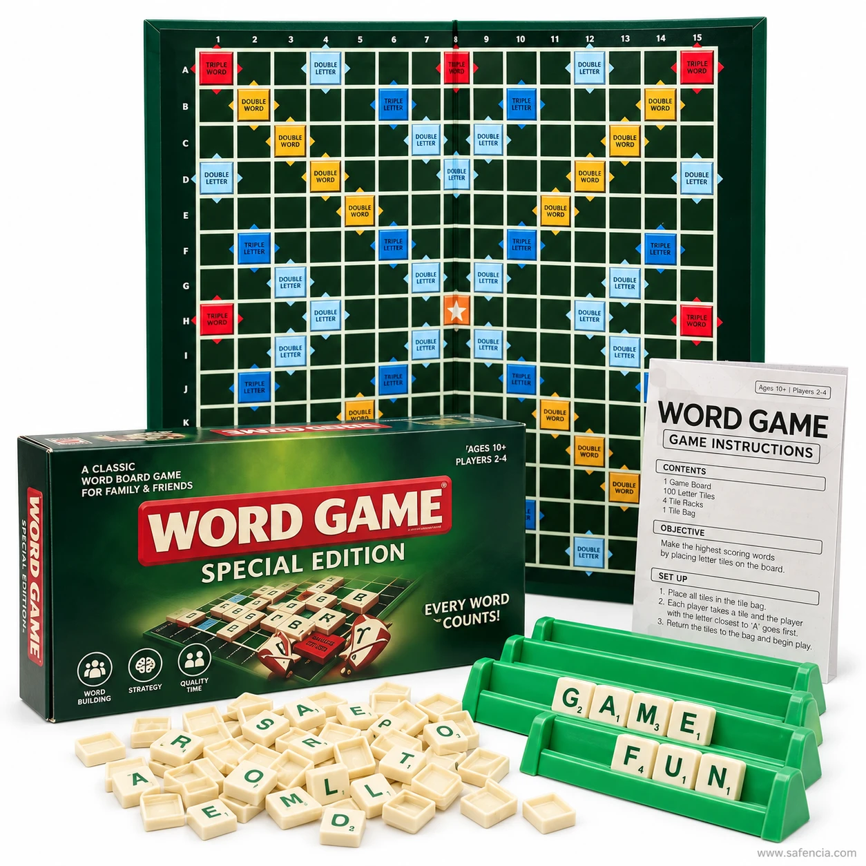 Word Game Special Edition full set with standing board, box, tile racks, tiles and instruction sheet